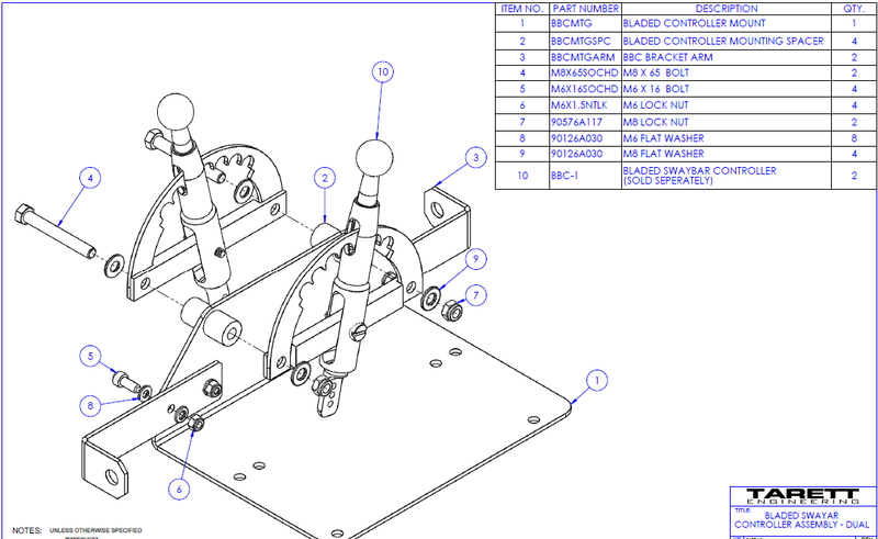 Tarett Engineering Swaybar Controller, Mounting Kit, 911 (1965-89) Front