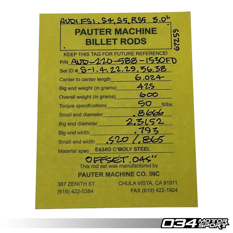 034Motorsport Bottom End Engine Upgrade Package, Audi EA837 3.0T Supercharged Engines