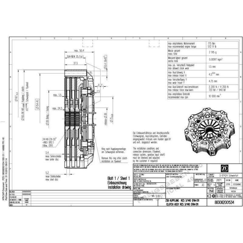 SACHS Motorsport Clutch RCS 3/140 S3.4 – Porsche 992 GT3 Cup