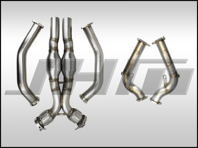 JHM High-Flow Cat Downpipes with X-Pipe w/ 2.5" CB Connection - Audi B8 4.2L S5