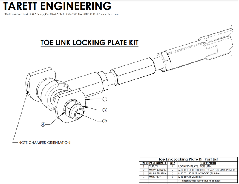 Locking Plate Kit, For Adjustable Toe Link