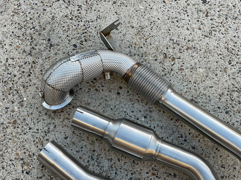 MODE Design 200cpsi Catted 3.5" Downpipe V2 MQB AWD VW Golf MK8 R Audi S3 8Y 2.0T EA888