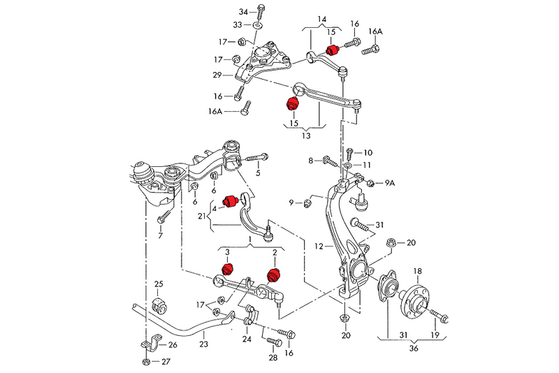 Full Front Polyurethane Wishbones Bushings Kit - Audi - Street Hardness